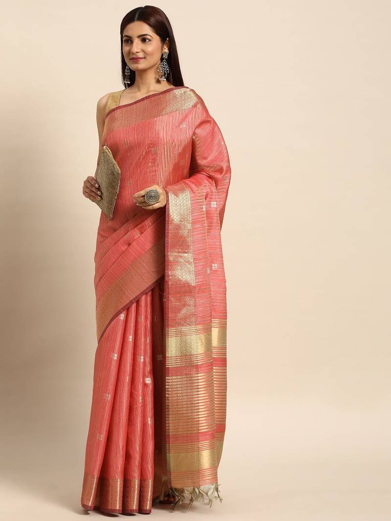Striped Zari Linen Blend Baluchari Saree
