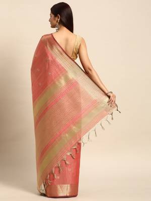Striped Zari Linen Blend Baluchari Saree 3