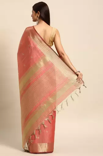 Striped Zari Linen Blend Baluchari Saree