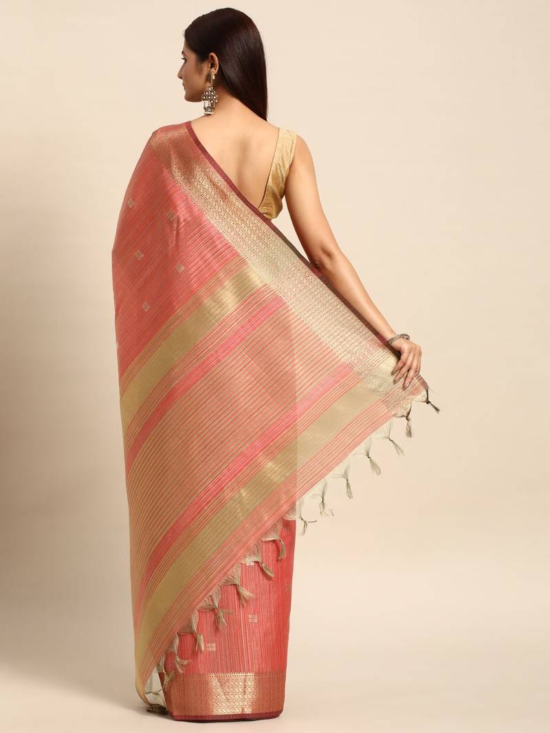 Striped Zari Linen Blend Baluchari Saree