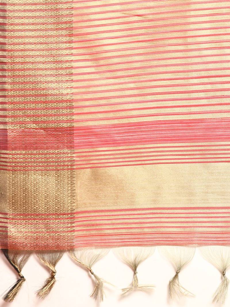 Striped Zari Linen Blend Baluchari Saree