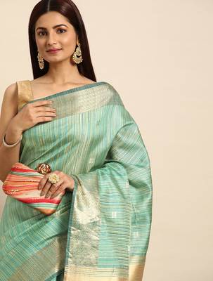 Striped Zari Linen Blend Baluchari Saree 1