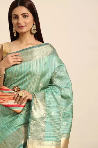 Striped Zari Linen Blend Baluchari Saree