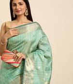 Striped Zari Linen Blend Baluchari Saree