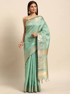 Striped Zari Linen Blend Baluchari Saree 2