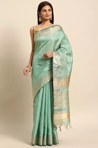 Striped Zari Linen Blend Baluchari Saree