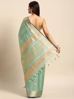 Striped Zari Linen Blend Baluchari Saree 3