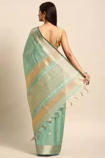 Striped Zari Linen Blend Baluchari Saree