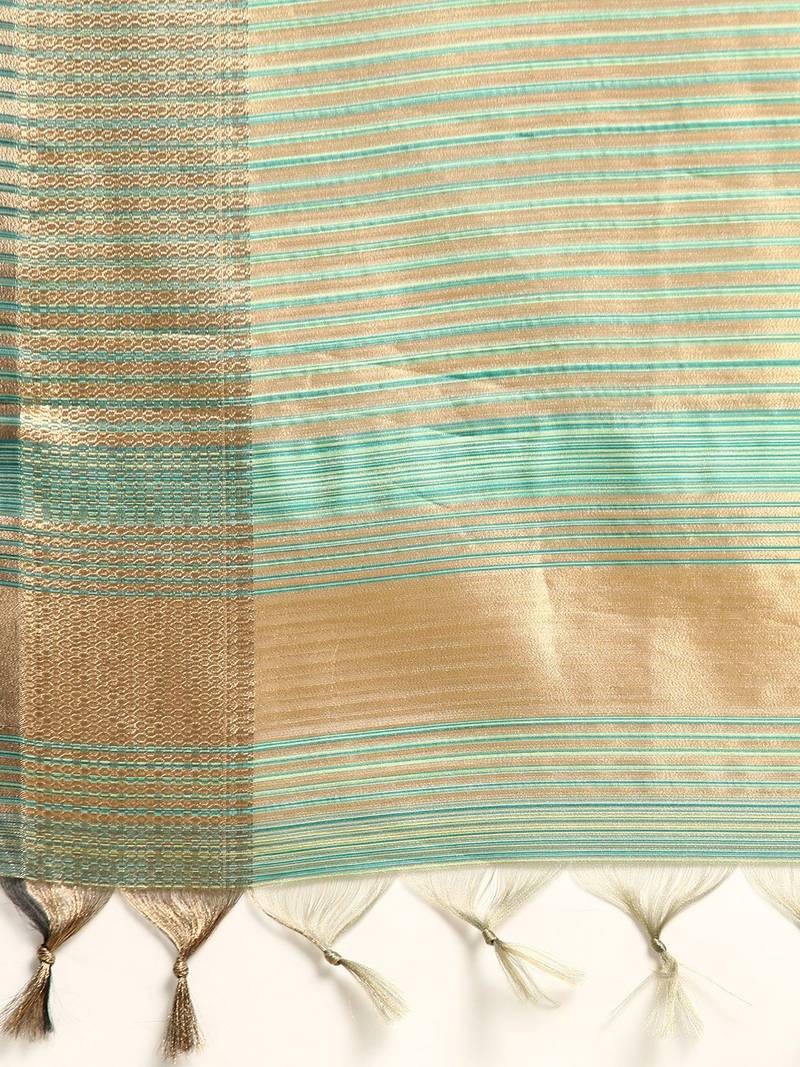 Striped Zari Linen Blend Baluchari Saree