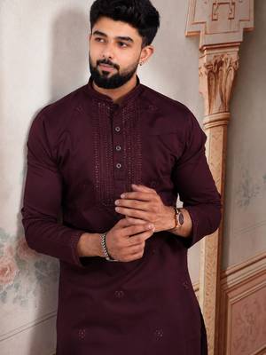 Wine color smart festive special embroidered kurta payjama for traditonal looks 3