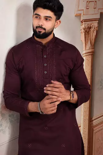 Wine color smart festive special embroidered kurta payjama for traditonal looks