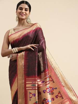 Bandhani Zari Silk Cotton Paithani Saree 1