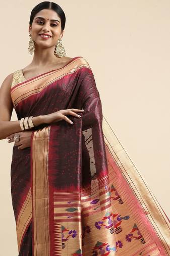 Bandhani Zari Silk Cotton Paithani Saree