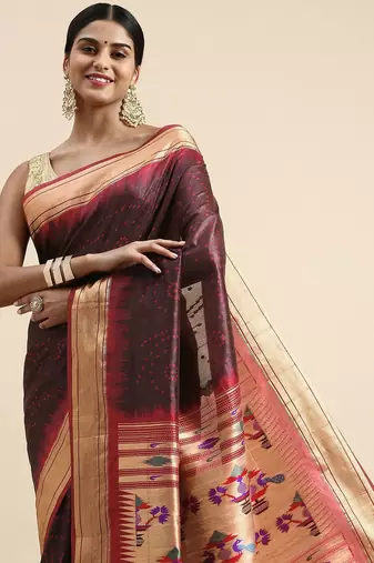 Bandhani Zari Silk Cotton Paithani Saree