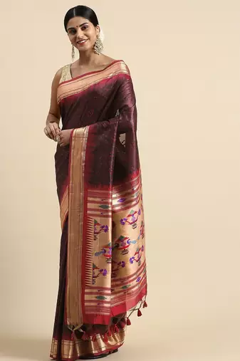 Bandhani Zari Silk Cotton Paithani Saree