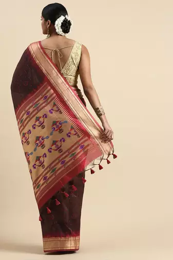 Bandhani Zari Silk Cotton Paithani Saree