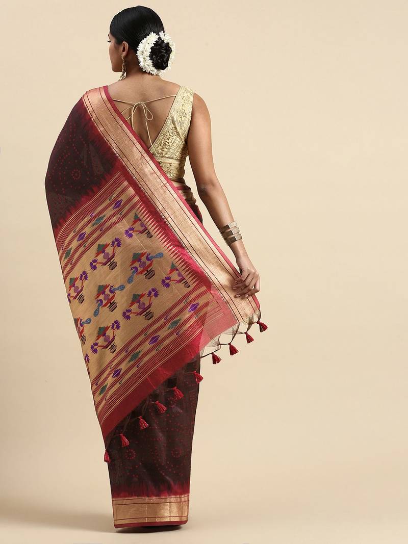 Bandhani Zari Silk Cotton Paithani Saree