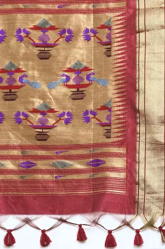 Bandhani Zari Silk Cotton Paithani Saree