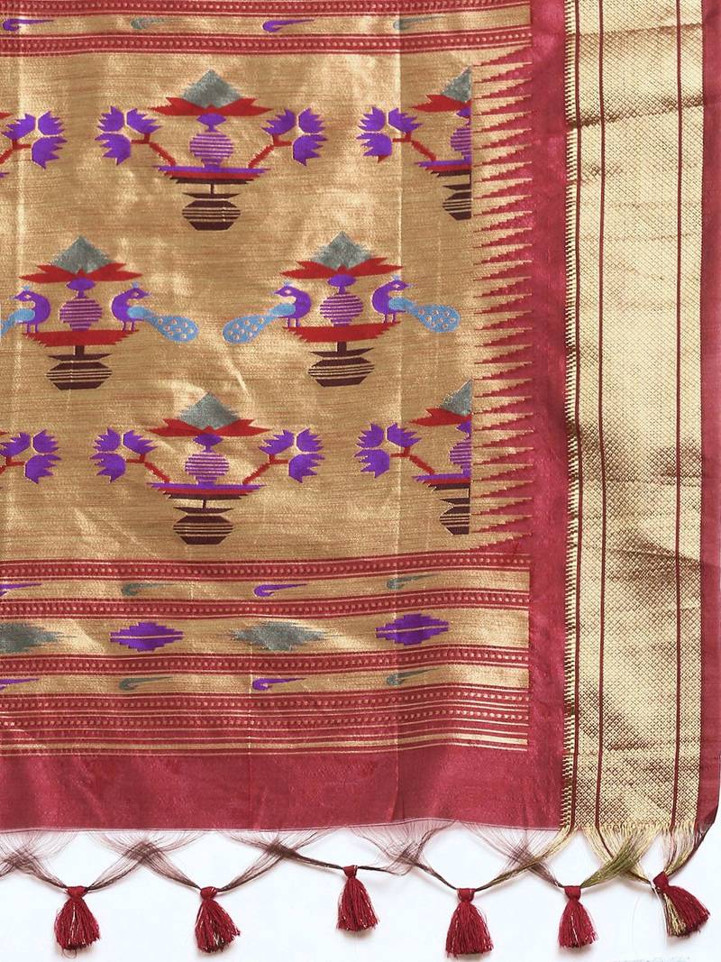 Bandhani Zari Silk Cotton Paithani Saree