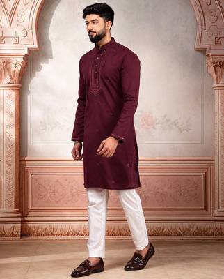 Wine color smart festive special embroidered kurta payjama for traditonal looks 4