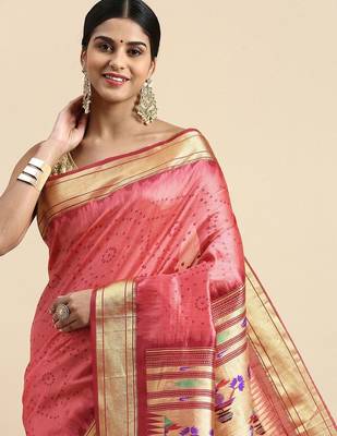 Bandhani Zari Silk Cotton Paithani Saree 1