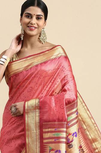 Bandhani Zari Silk Cotton Paithani Saree