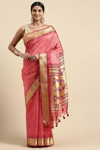 Bandhani Zari Silk Cotton Paithani Saree