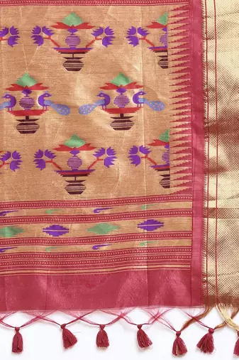 Bandhani Zari Silk Cotton Paithani Saree