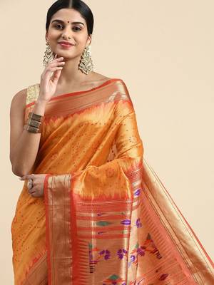 Bandhani Zari Silk Cotton Paithani Saree 1