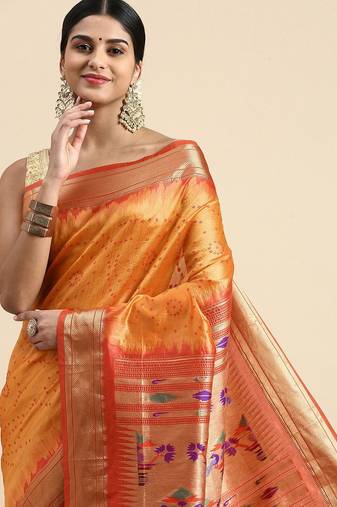 Bandhani Zari Silk Cotton Paithani Saree