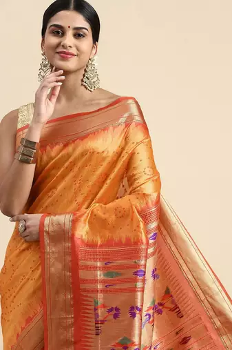 Bandhani Zari Silk Cotton Paithani Saree
