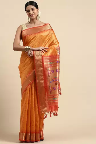 Bandhani Zari Silk Cotton Paithani Saree