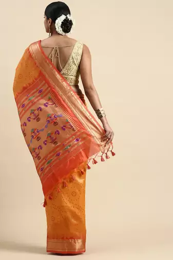Bandhani Zari Silk Cotton Paithani Saree