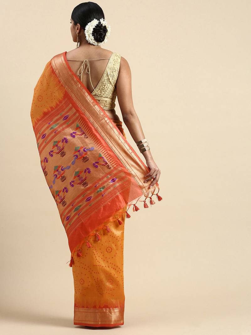 Bandhani Zari Silk Cotton Paithani Saree