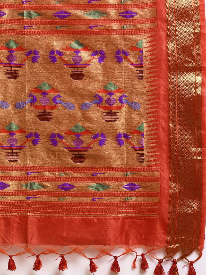 Bandhani Zari Silk Cotton Paithani Saree