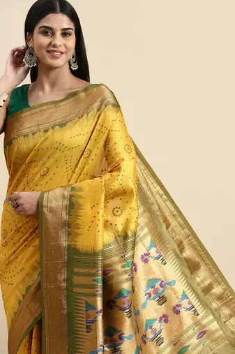 Bandhani Zari Silk Cotton Paithani Saree