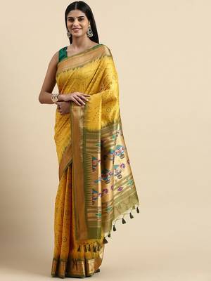 Bandhani Zari Silk Cotton Paithani Saree 2