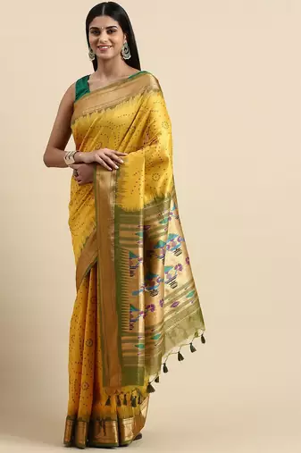 Bandhani Zari Silk Cotton Paithani Saree
