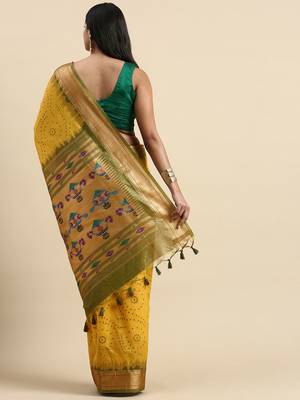 Bandhani Zari Silk Cotton Paithani Saree 3