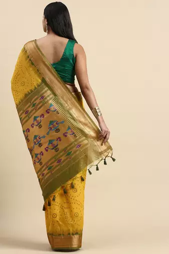 Bandhani Zari Silk Cotton Paithani Saree