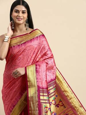 Bandhani Zari Silk Cotton Paithani Saree 1