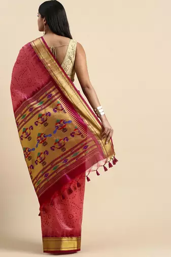 Bandhani Zari Silk Cotton Paithani Saree