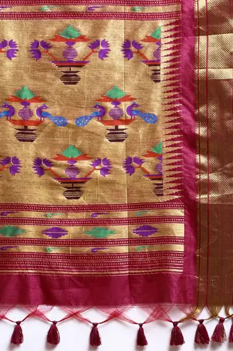 Bandhani Zari Silk Cotton Paithani Saree