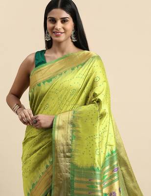 Bandhani Zari Silk Cotton Paithani Saree 1