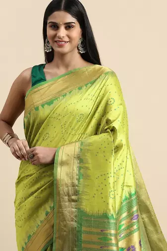 Bandhani Zari Silk Cotton Paithani Saree