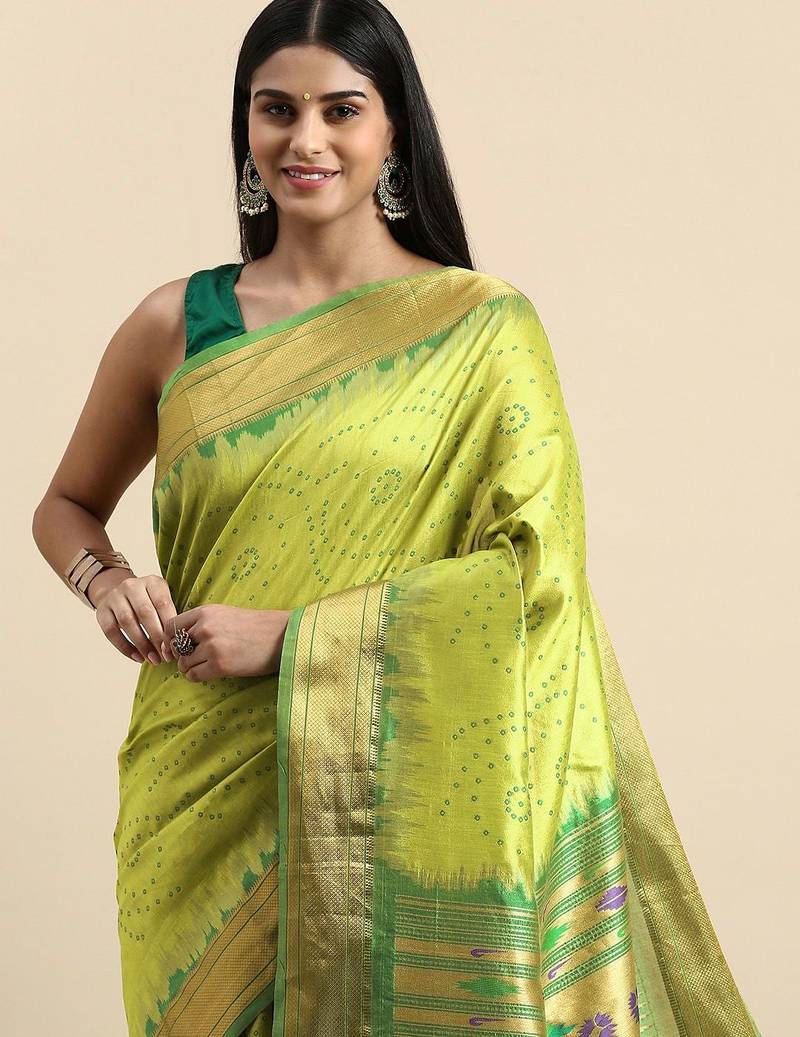 Bandhani Zari Silk Cotton Paithani Saree