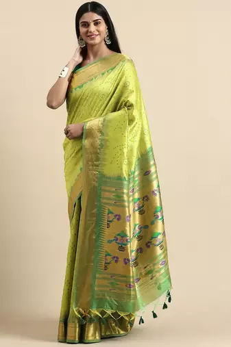 Bandhani Zari Silk Cotton Paithani Saree