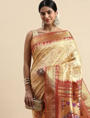 Bandhani Zari Silk Cotton Paithani Saree 1