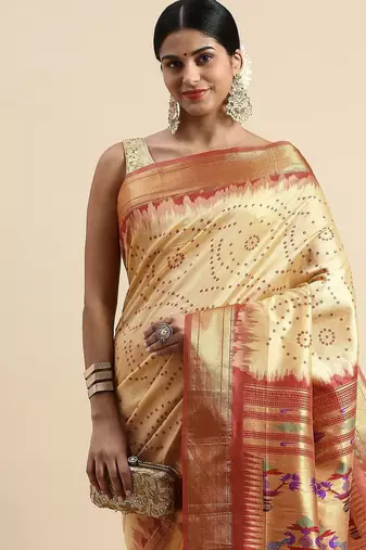 Bandhani Zari Silk Cotton Paithani Saree