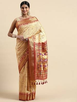 Bandhani Zari Silk Cotton Paithani Saree 2